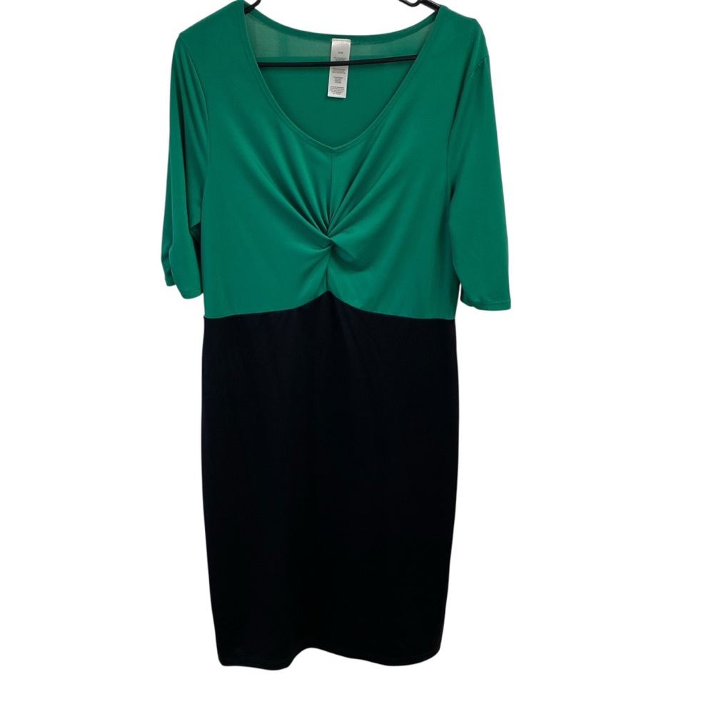 Avon Women’s Dress Green Black Colorblock Stretch Sheath Work Office Career‎ Med